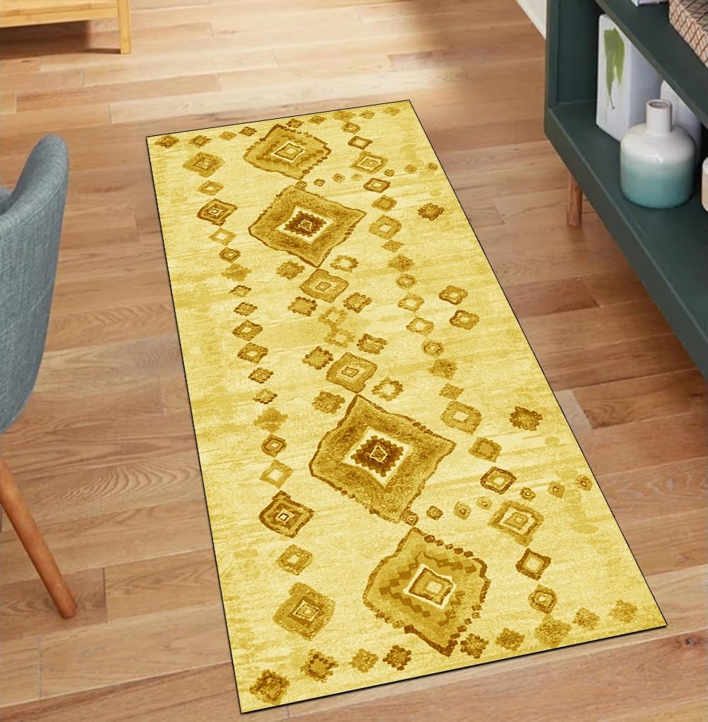 Tapis de couloir antidérapant jaune vintage lavable de 90x300 cm