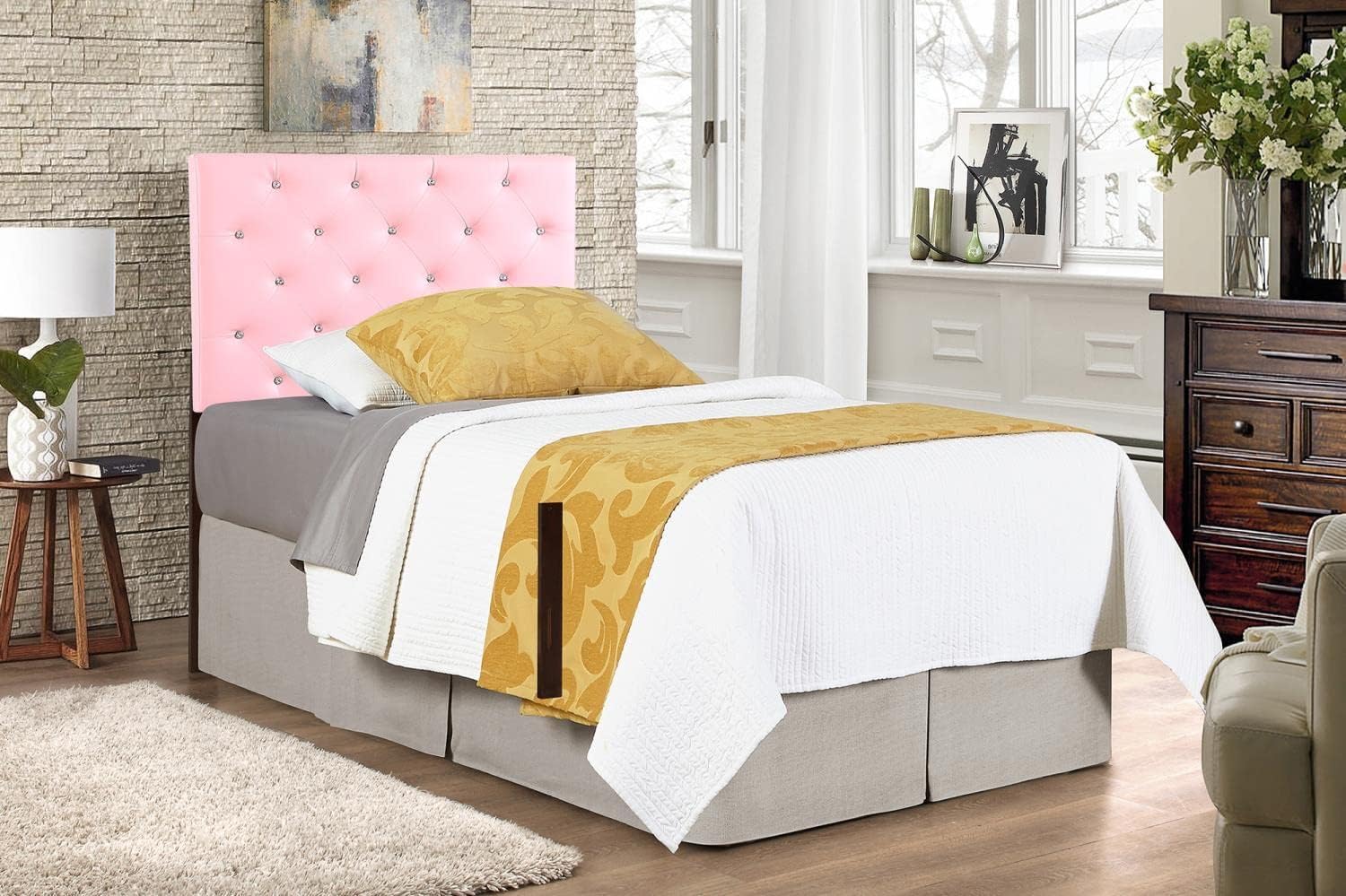 Indoor Modern Home Decorative Super Nova 2 Pink Tufted Twin Headboard