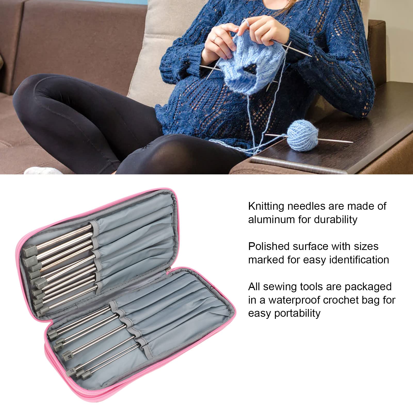Vomeko Juego de Agujas de Ganchillo, Kit de Agujas de Ganchillo con Estuche de Almacenamiento, Herramientas de Arte para Manualidades para Tejer a Mano, Herramientas de Costura,