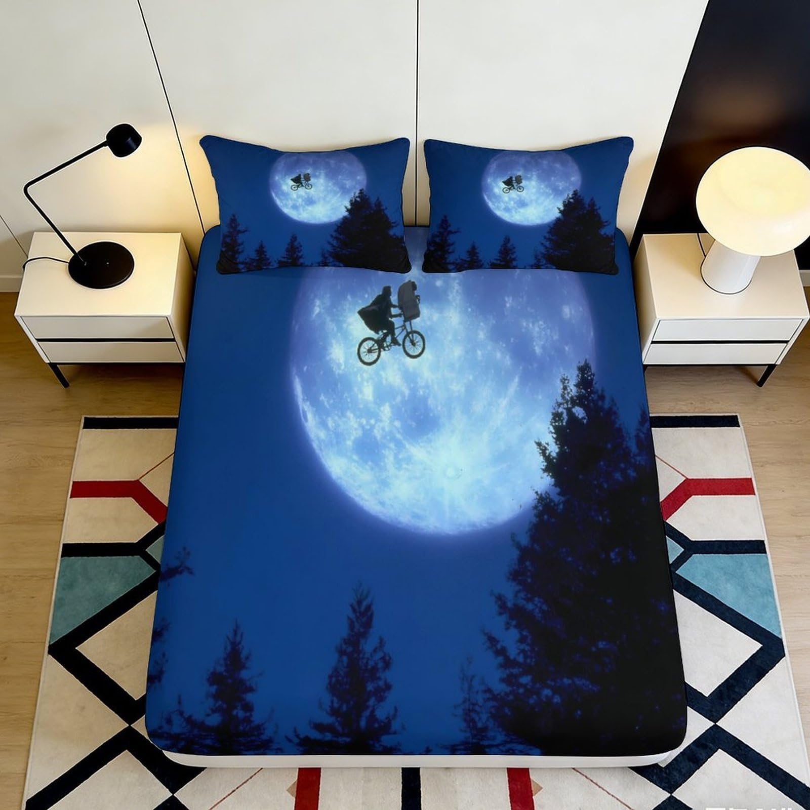Uxinyoume Style-10 3D Printed Moon Forest Fitted Sheet Microfiber Soft Breathable Night Sky Bed Cover For Bedroom Guest Room Decor 90X200x25cm
