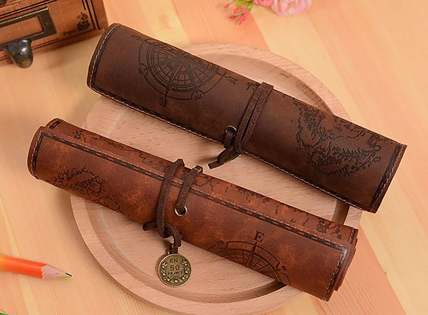 Leuchtbox Pencil roll, pencil case, imitation leather, vintage artist case, retro pencil case, pencil roll - Image 5