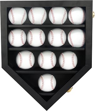 FramePro Baseball Display Case & Holder for 12 Balls - Black Wooden Shadow Box with HD Acrylic Front & UV Protection | Autographed Baseball Collector Case, Sports Memorabilia Display