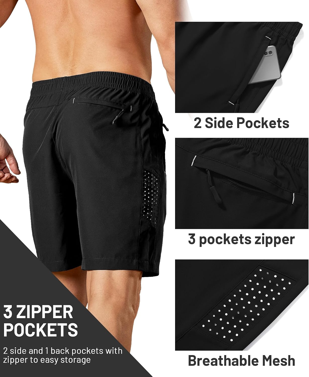 ZITY Men's Running Athletic Shorts with Zipper Pockets 7" Lightweight Moisture Wicking Sports Gym Basketball Hiking Workout