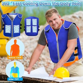 Cooling Vest With Gel Ice Packs for Men Women - Ice Cold Vest Adjustable Cool Jacket for Working Hot Weather