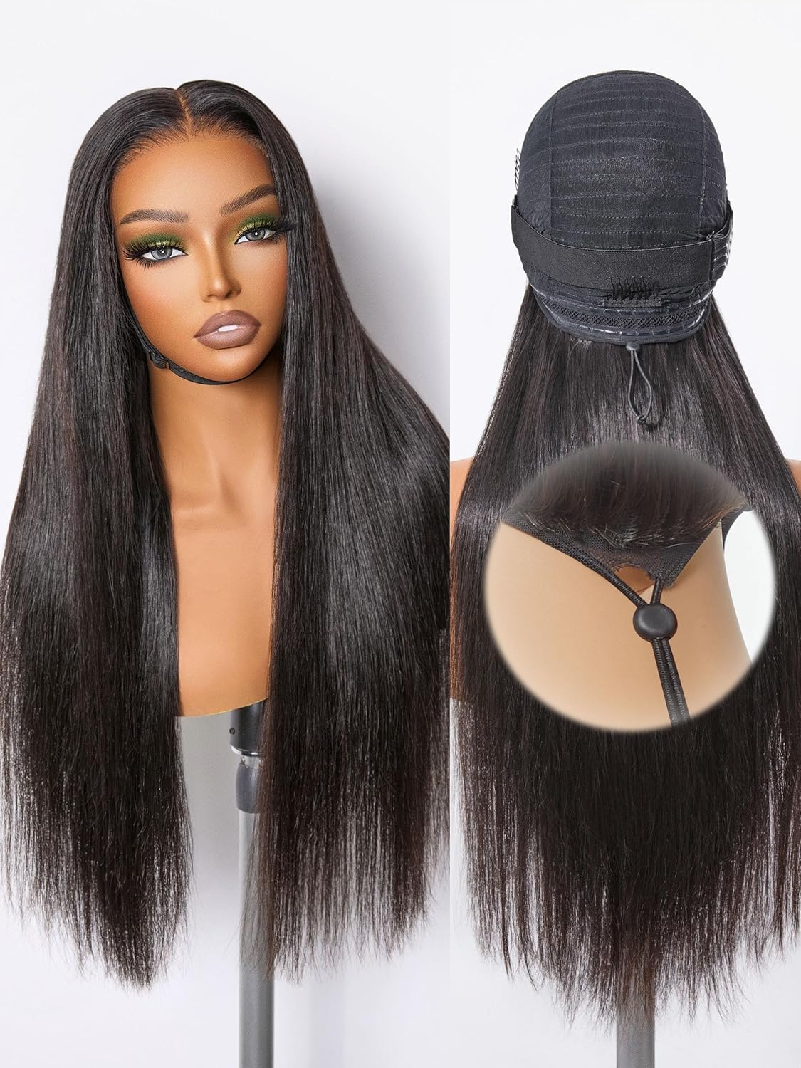 Upgraded Hidden Strap 13x6 Lace Frontal Wigs Human Hair Wear and Go Glueless Wig 18 Inch Straight HD Pre Cut Lace Front Wig 180% Density with Drawstring Secured Fit Bleached Knots Pre Plucked Hairline