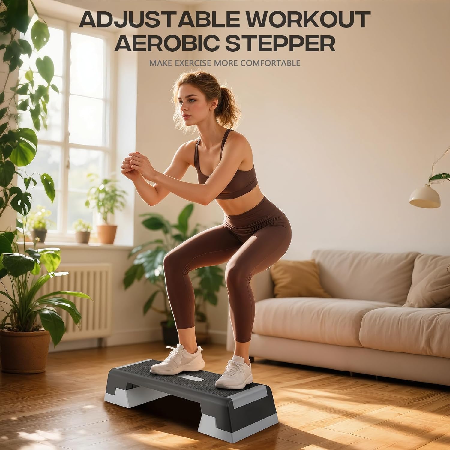 36" Aerobic Exercise Step Platform, Step Up Exercise Platform with 6" 8" 10" Adjustable Risers, Stair Stepper Workout Stepper for Home Gym Strength Training Fitness Equipment, Pink