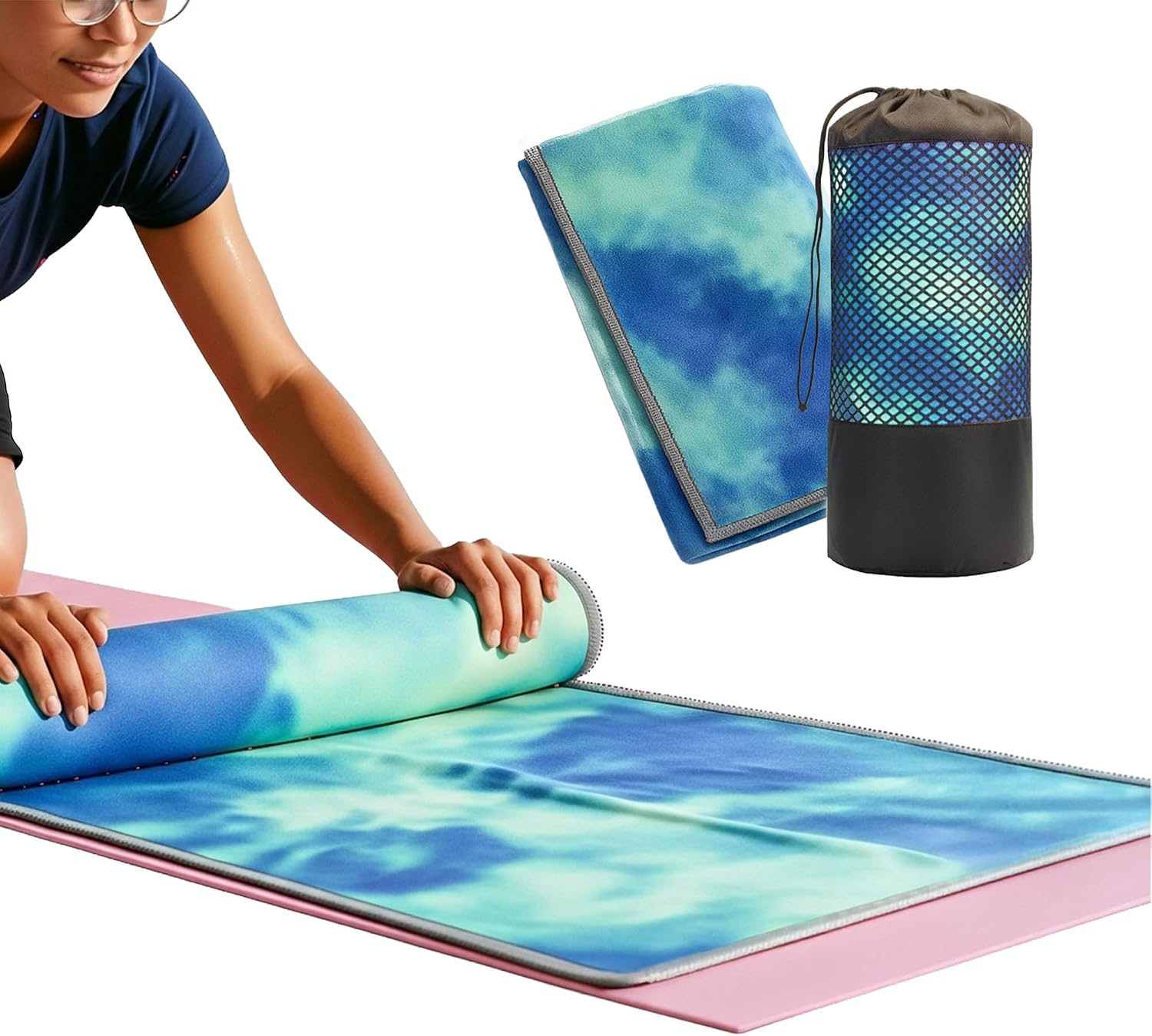Pilates Mat Towel with Bag | Microfiber Yoga Towels for Hot Yoga Non Slip Dots | Gym Towels for Women Big Towels | Yoga Matt | Extra Large Towels
