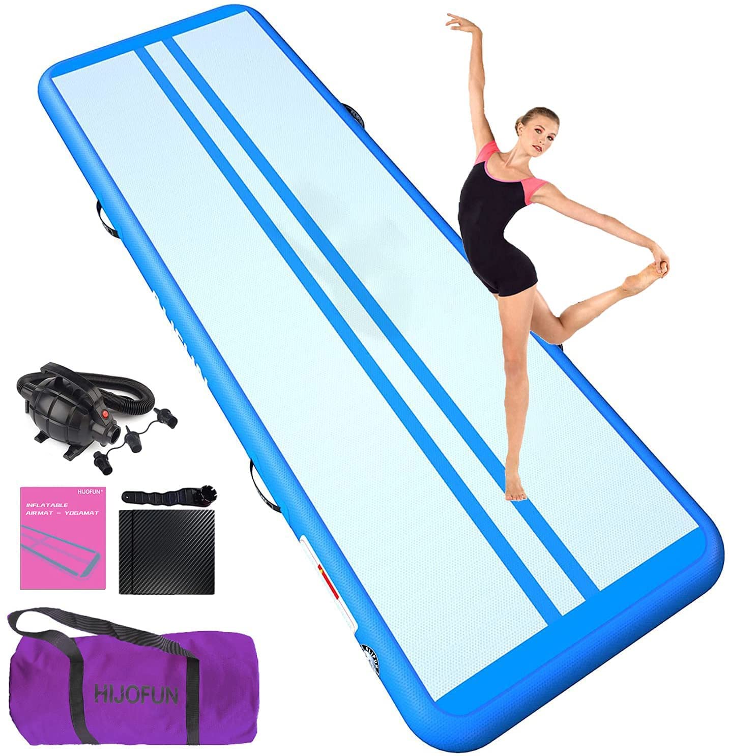 HIJOFUN Inflatable Gymnastics Mat, Tumble Track 3m/4m/5m/6m for Training with Practical Pump, 10/20cm Thickness Gymnastics Air Mat for Home Use/Tumbling/Yoga/Taekwondo/Dance