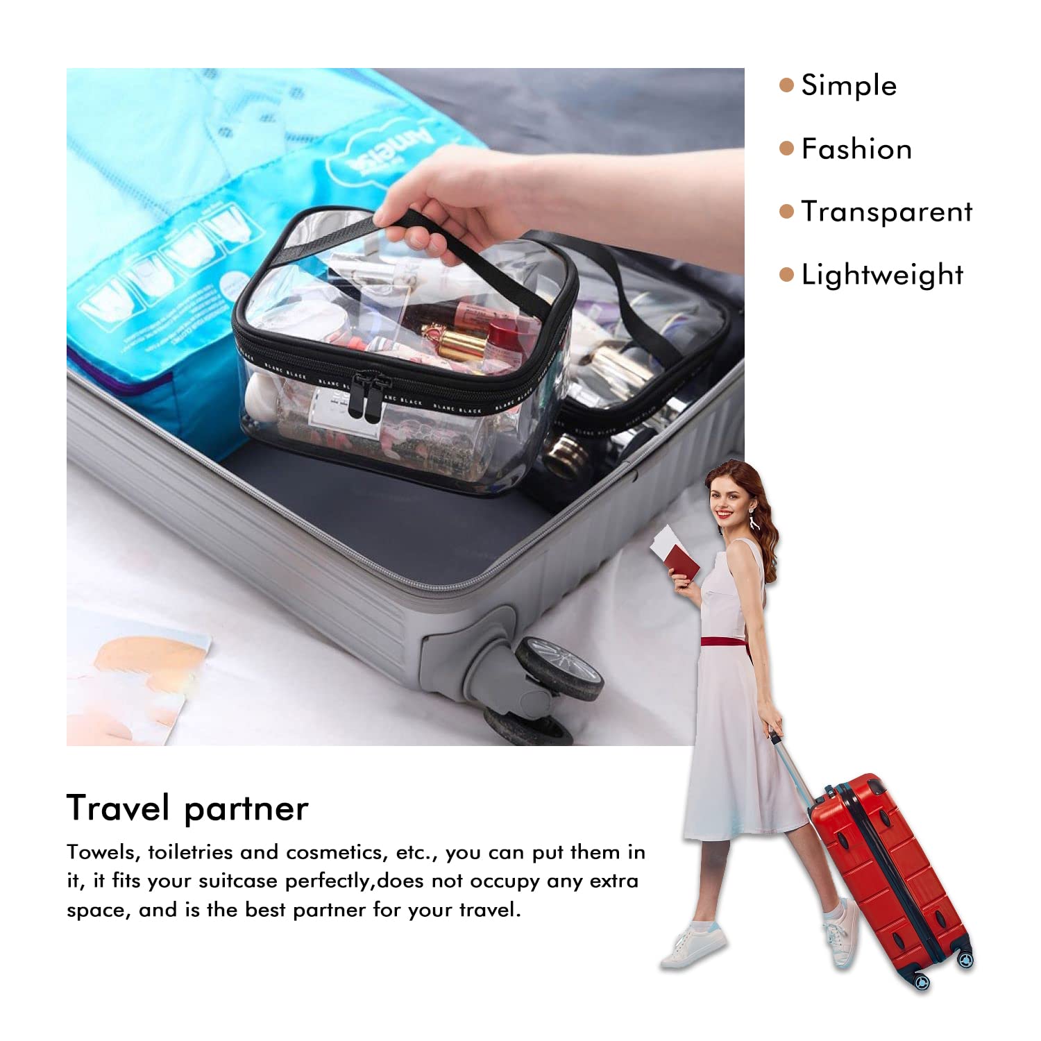 Borse da Toilette Trasparente 2 Pezzi Impermeabile PVC Sacchetto di Cosmetica da Viaggio Portatile Pochette Trucco con Cerniera per Uomini e Donne