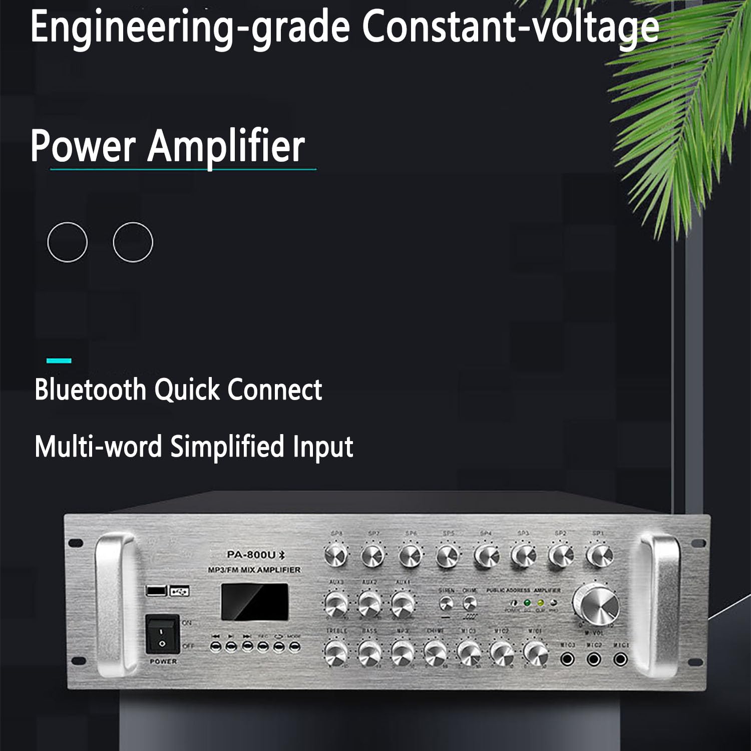 Amplificateur Audio Stéréo Numérique, Amplificateur De Puissance Bluetooth Audio Professionnel Avec 3 Entrées Microphone, Contrôle Indépendant Du Volume Sur 8 Zones Pour Centres Commerciaux/hôtels