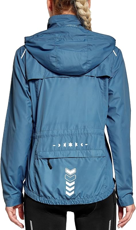FitsT4 Sports Womens Running Cycling Windbreaker Reflective Jackets Hooded | Reflective Stripes,Lightweight,Light Rainproof,Multi Pockets,Packable,Zip Up,Windproof,Breathable