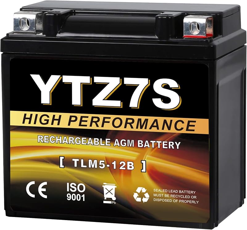 YTZ7S-BS 12V 6Ah AGM Sealed Motorcycle Battery, Maintenance-Free, Compatible with Honda TRX450ER TRX450R ATV, Scooter & 4 Wheeler