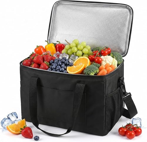 40L Insulated Cooler Bag, Foldable Leakproof Thermal Food Cooler with Reinforced Handles and Mesh Pockets, Large Capacity Soft Cool Bag for Camping, Picnic, BBQ, Travel and Shopping