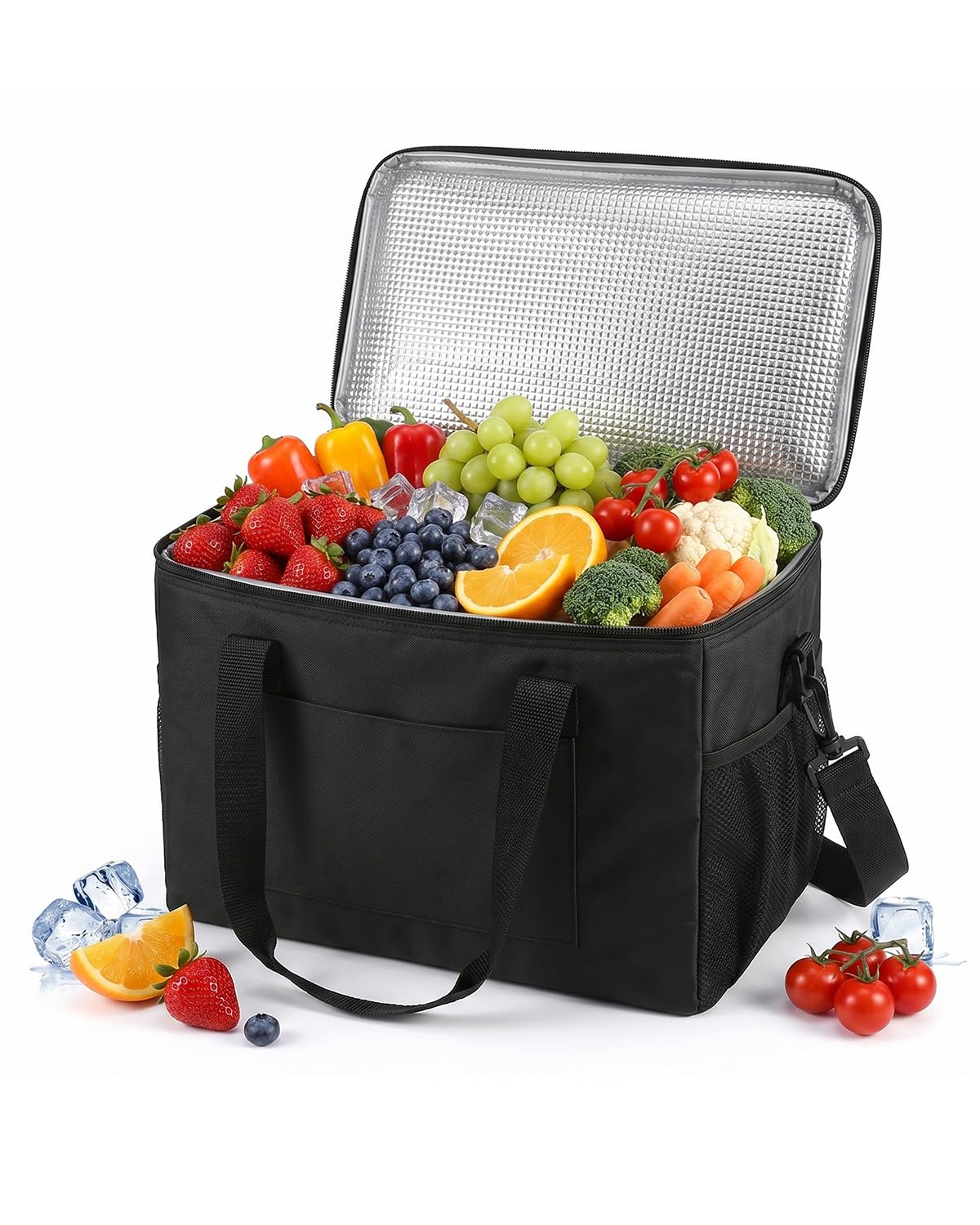 Evolpor Foldable Cooler - 40L Insulated Cooler Bag with Reinforced Handle, Two-Sided Mesh Storage, Ideal for Camping, Travel, BBQ - Black โ image 1