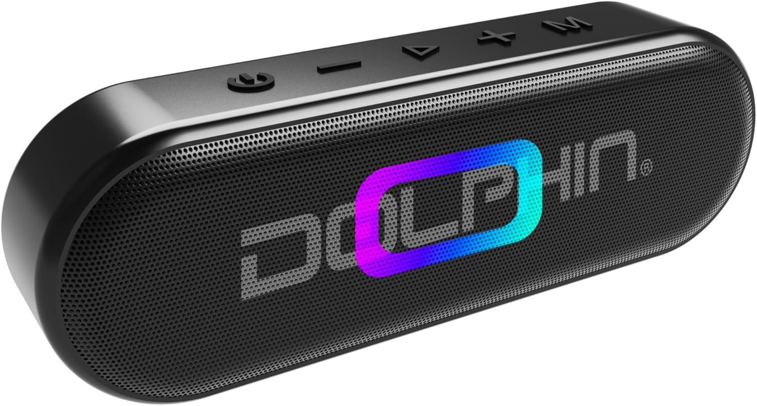 Dolphin DR-50 Waterproof Portable Bluetooth Speaker | 10W Output Deep Bass | TWS | LED Lights | 10+ Hour Battery Life | IPX6 Rated Rechargeable