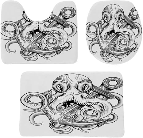 Amazon タコの装飾 浴室マット トイレマット フタカバー セット ヴィンテージ木版画のスタイルで船のアンカーを保持しているタコのイラスト 防音 ラグマット 洗える おしゃれ 40 60cm ブラックホワイト トイレマット タンクカバー ホーム キッチン オンライン通販 Amazon タコの装飾 浴室マット トイレマット フタカバー セット ヴィンテージ木版画のスタイルで船のアンカーを保持しているタコのイラスト 防音 ラグマット 洗える おしゃれ 40 60cm ブラックホワイト トイレマット タンクカバー ホーム キッチン オンライン通販