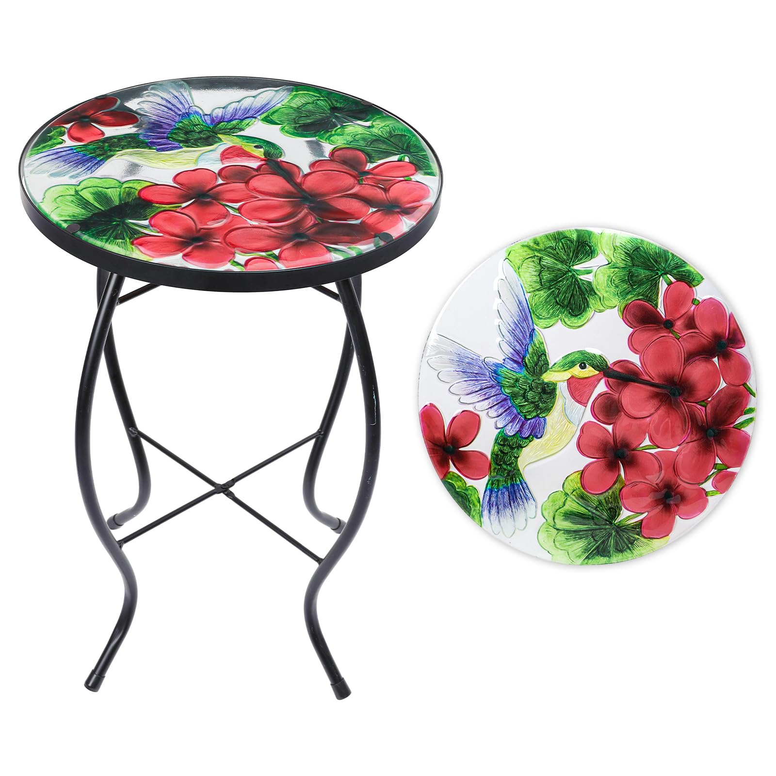 VCUTEKA Patio Side Table Outdoor Accent Table Small Mosaic Tables Coffee End Porch Tables Indoor Outdoor Round Glass Balcony Bistro Plant Stand
