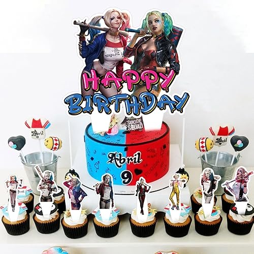 Miniatura 3 de Paquete de 37 decoraciones para pasteles de Quinn of Harley, suministros de fiesta de Quinn of Harley con 36 adornos para cupcakes, 1 adorno grande