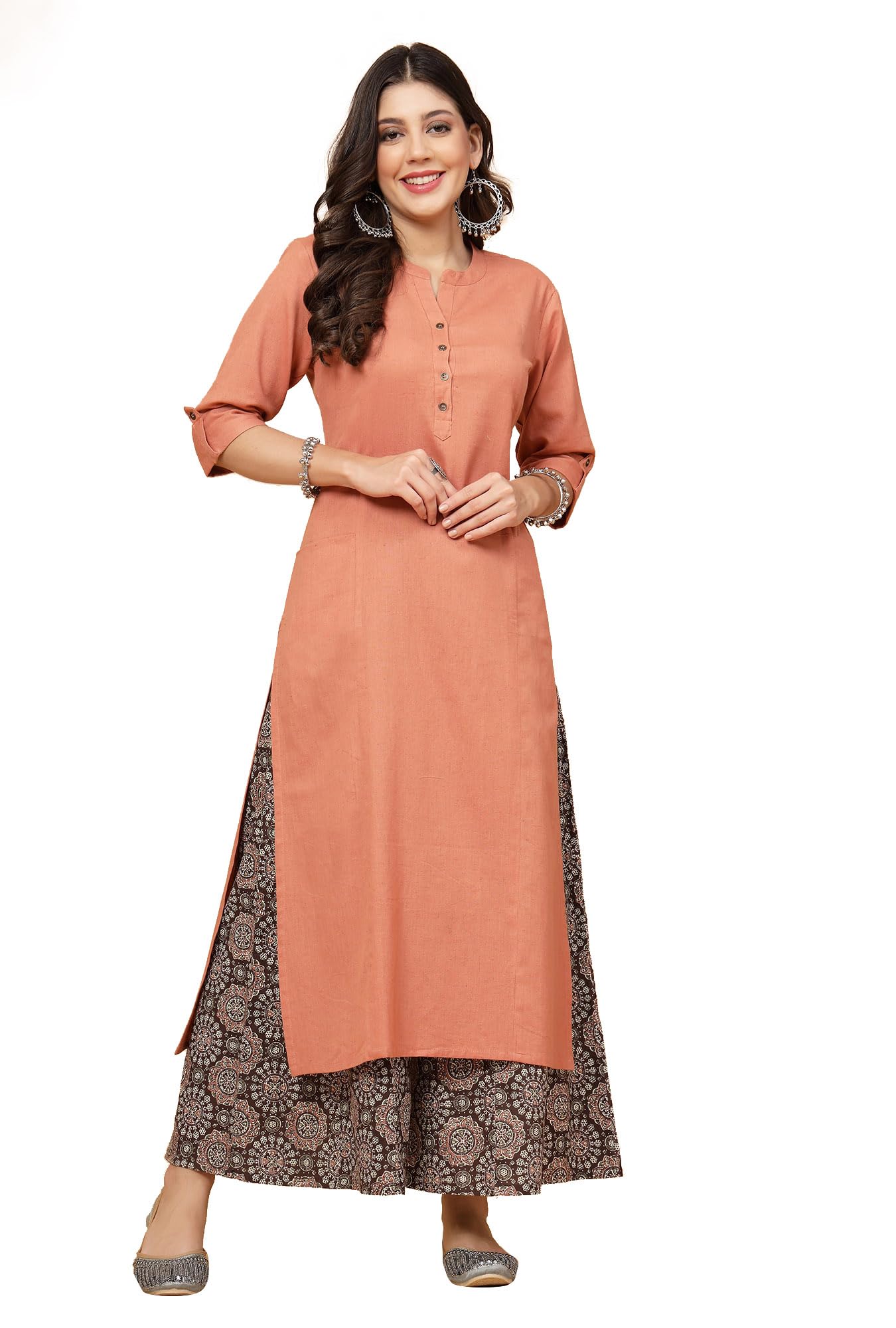 Pistaa's Women's Regular Fit Cotton Solid Kurta Palazzo Set