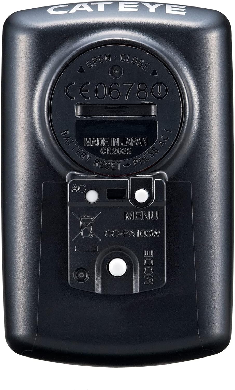 Back view of the CATEYE Padrone computer showing programming buttons