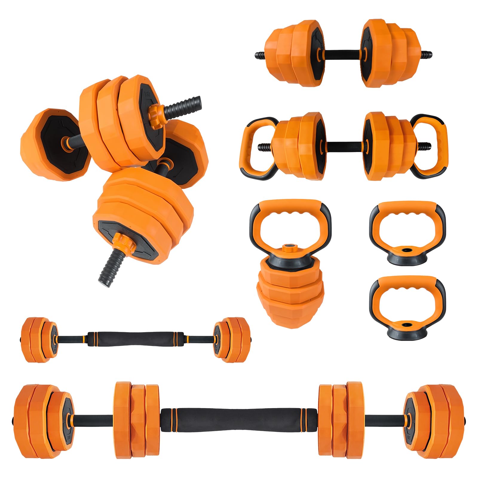 Garvee - Mancuerna ajustable 4 en 1 para entrada - Modular en barra, kettlebell, asas de bomba - Versátil, revestimiento de PVC, fitness en casa - 66 lbs