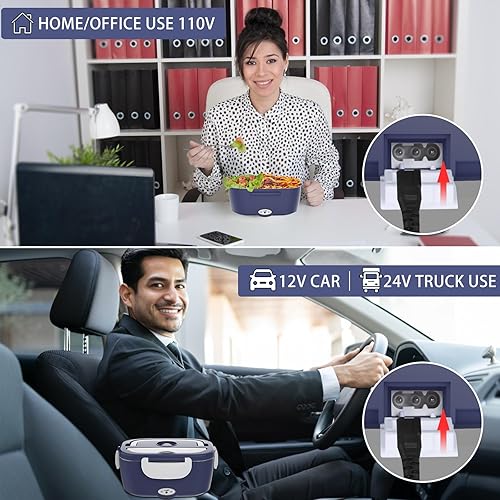 Miniatura 5 de Carsolt Fiambrera eléctrica, calentador de alimentos, 3 en 1, portátil, a prueba de fugas, para automóvilhogaradultos, con cuchara de tenedor