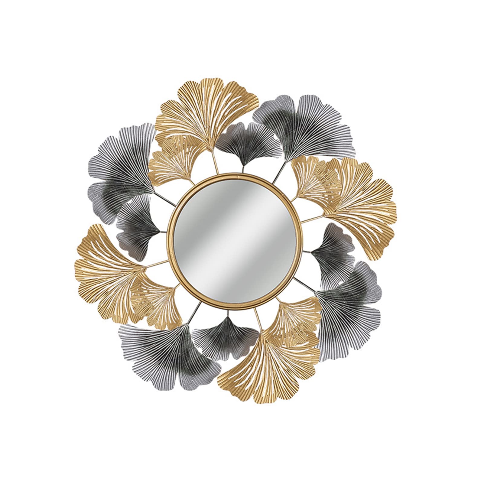Sunburst Wandspiegel, Metall Ginkgo Blätter Dekorativer Wandspiegel, Runder Hängespiegel für Wanddekoration für Wohnzimmer, Schlafzimmer, Badezimmer