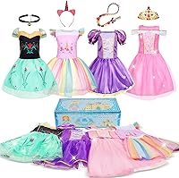 Princess Dresses for Girls Ages 3-8: 4pc Sparkly Costume Set, Dress Up Clothes & Christmas Gifts