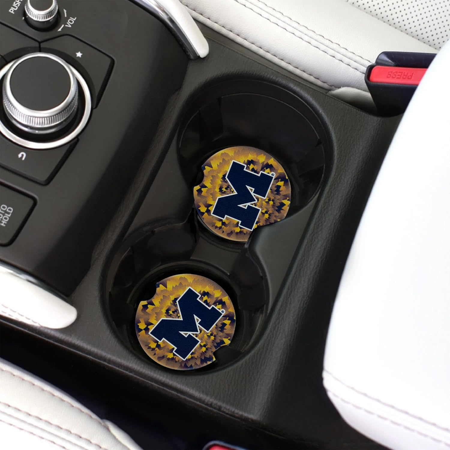 University of Michigan Wolverines Set of 2 Car Coasters by Magnolia Lane - Removable Absorbent Ceramic Stone Coasters - Ideal Gift for Students, Alumni and Everyday Fan - Show - Image 2