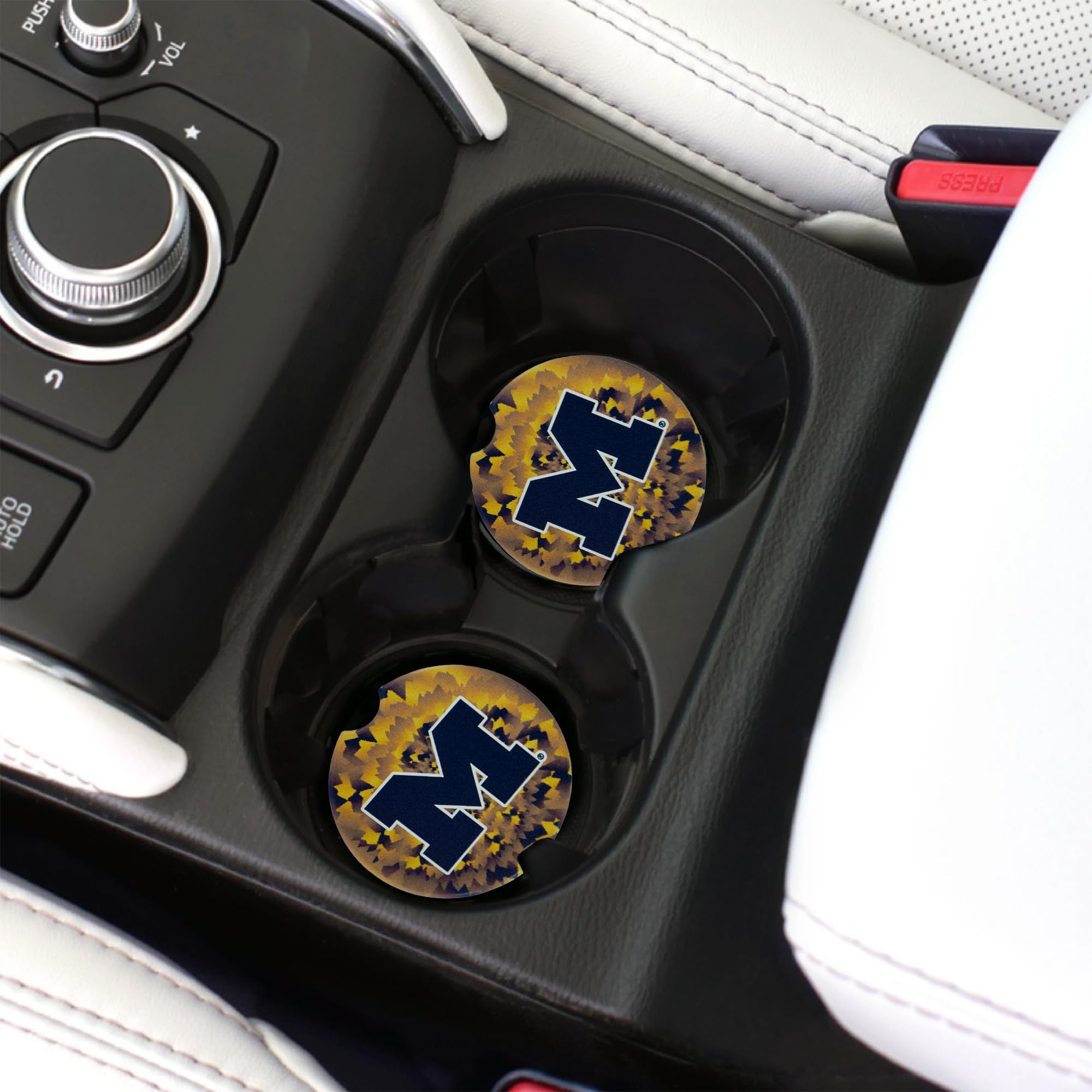 University of Michigan Set of 2 Car Coasters by Magnolia Lane - Removable Absorbent Ceramic Stone Coasters - Ideal Gift for Students, Alumni and Everyday Fan - Show Your Big 10 NCAA Team Spirit