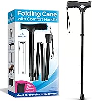 Vista 1 de Blue Jay - Bastón plegable para hombres y mujeres, bastón de aluminio de agarre cómodo ajustable con punta de goma antideslizante, negro, ayuda