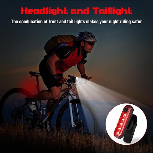 Miniatura 6 de Juego de luces brillantes para bicicleta, faro delantero y trasero para bicicleta, 8 LED de 1000 lúmenes, recargable por USB, 5 modos de luz, luz