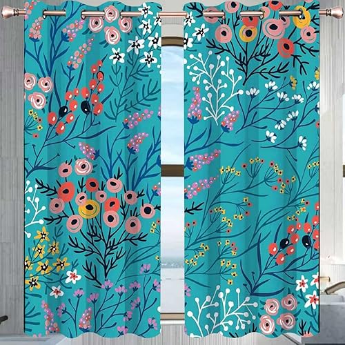 Miniatura 3 de Cortinas florales de estilo rústico turquesa para sala de estar, 2 paneles, cortinas opacas de 55 pulgadas de ancho x 55 pulgadas de alto