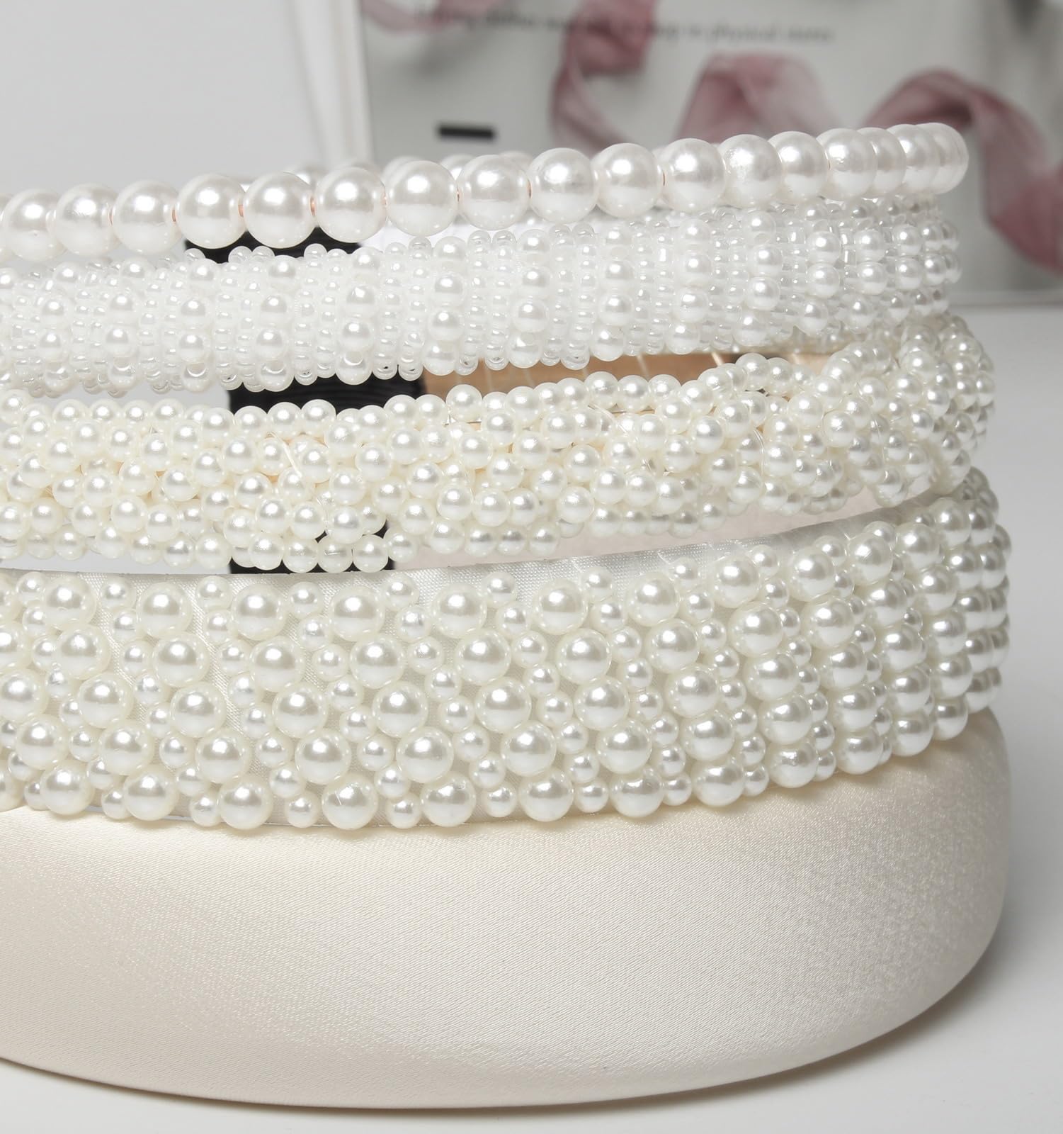 Pearl Headbands Women Set of 5 Non-Slip Hair Accessories for Weddings Parties Amazon.com : Cuizhiyu 5PK White Pearl Headbands for Women  main image 2