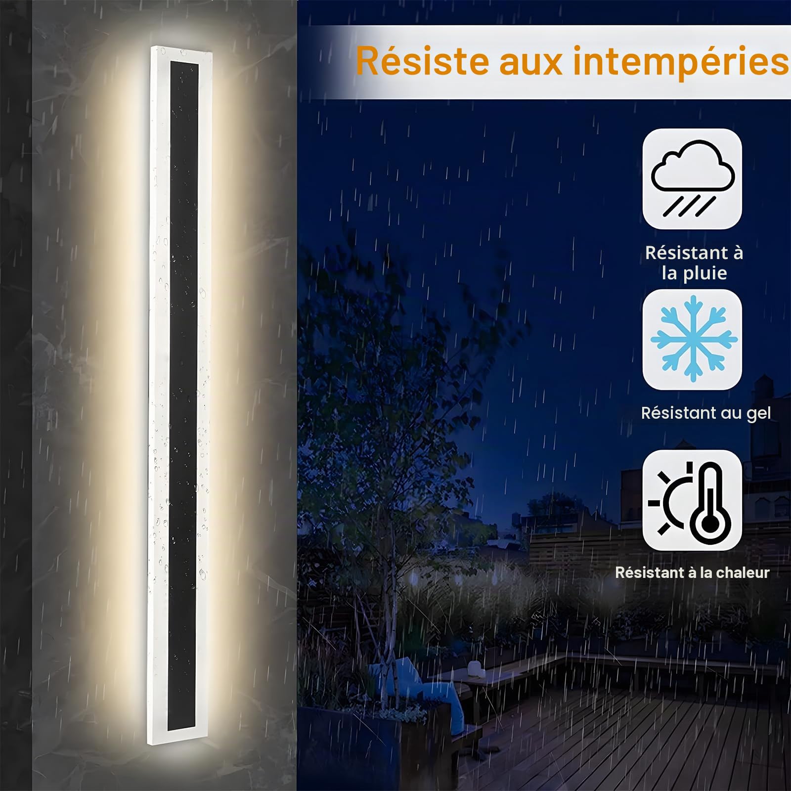 27W/120CM Applique Murale Exterieur LED IP65 Étanche,Longue Lampe | Blanc chaud 3000K,Acrylique Éclairage Mural D'extérieur Pour Villa Terrasse Jardin,110-240V,Noir