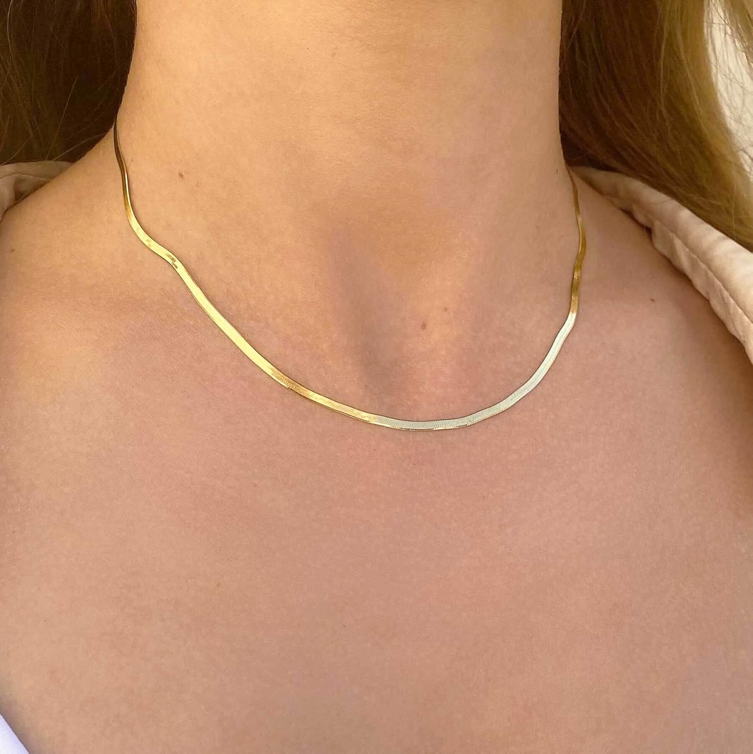 Verona Jewelers Sterling Silver 2.5MM, 3.3MM,4.5MM,5.5MM,7MM Italian Herringbone Flat Snake Magic Chain -Gold Plated Herringbone Chain Necklace, Gold Over Silver Necklace for Men and Women
