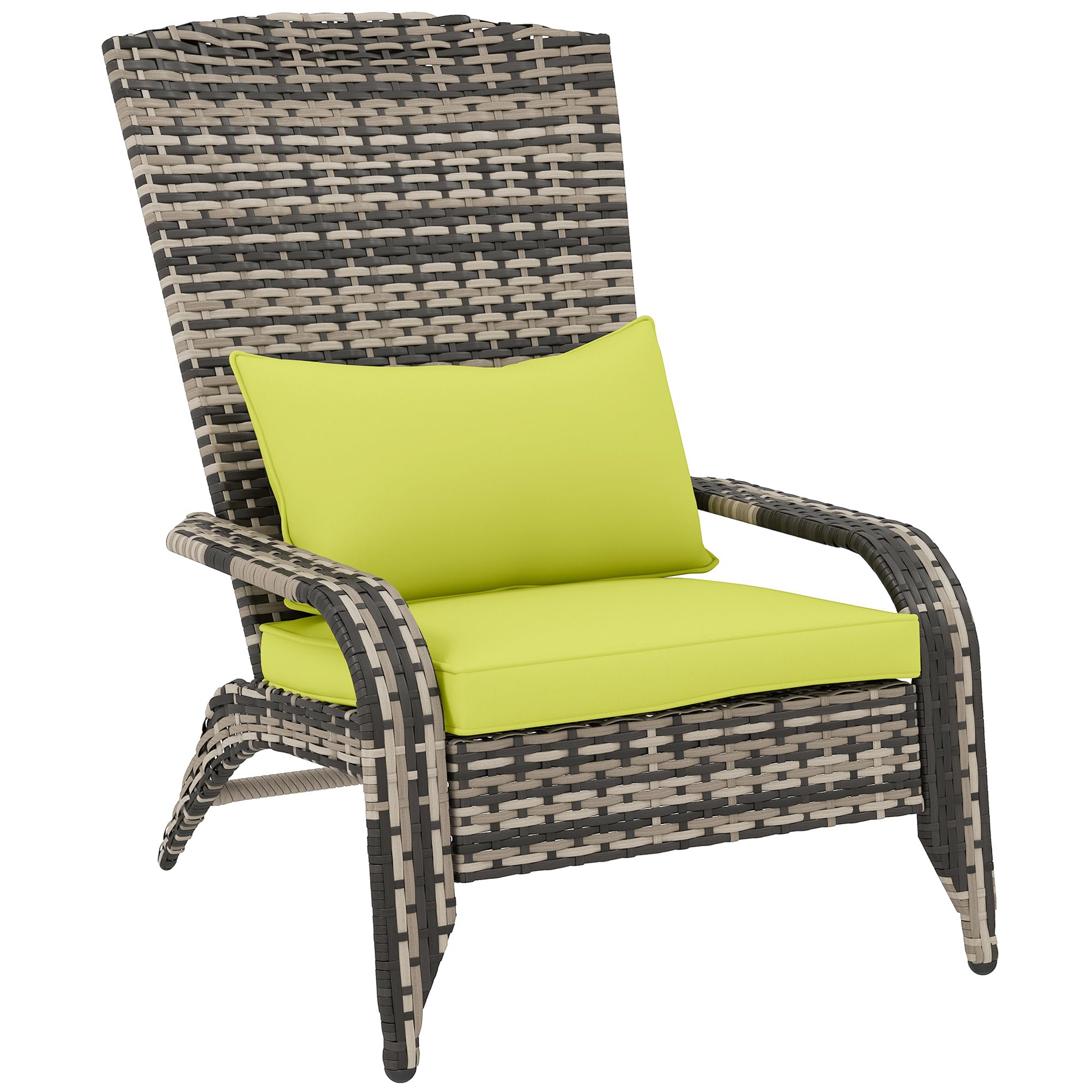 Outsunny Silla de Jardín de Ratán, Sillón Adirondack de Exterior con Reposabrazos y Cojines Acolchados, Gris, 65x80x90cm