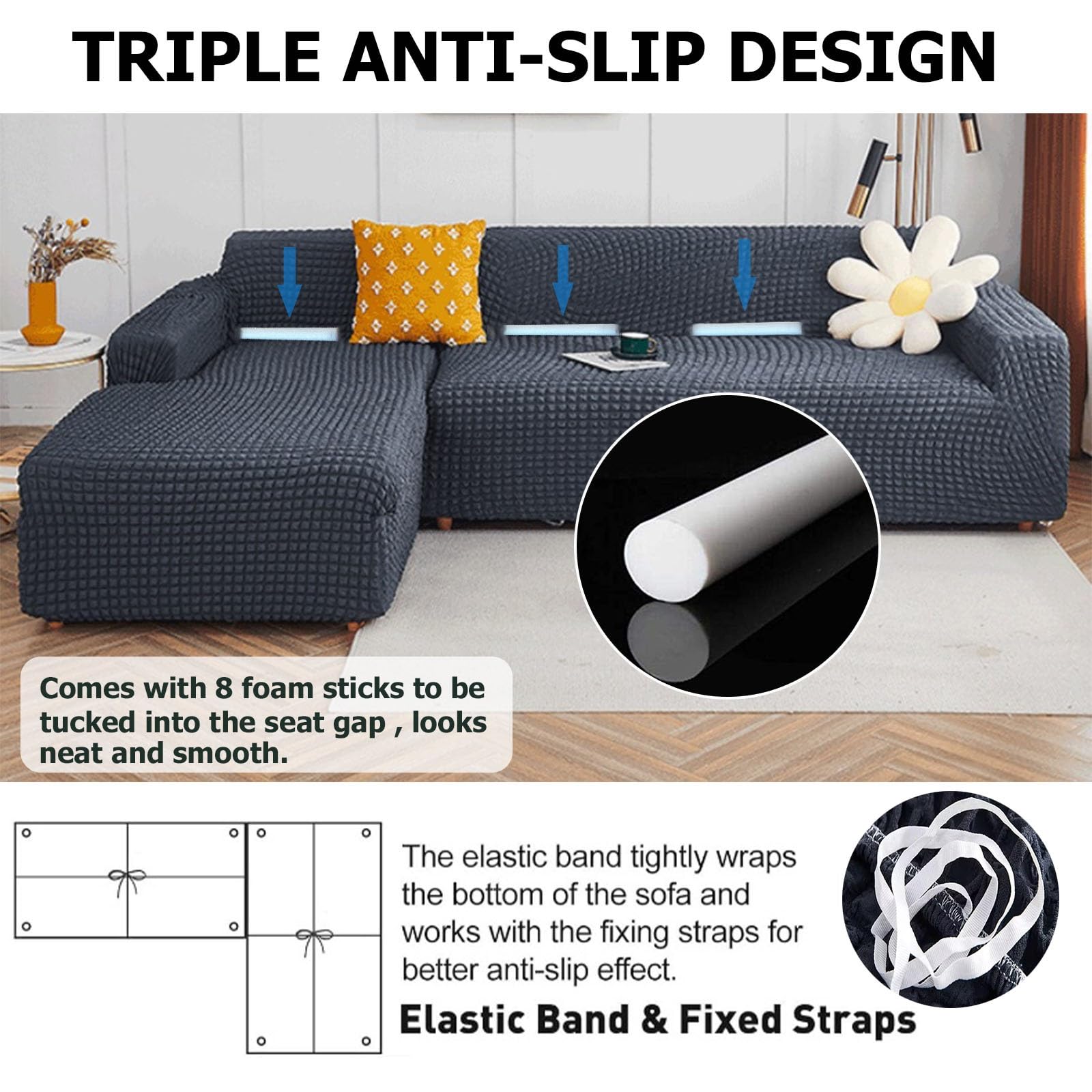Copridivano Angolare Con Penisola Elasticizzato,Copridivano Angolare A Sinistra/Destra Universale 3/4/2posti,Fodere Divano Forma Di L Chaise Longue Sofa Cover 1 Pezzo(Milk white,235cm-300cm)