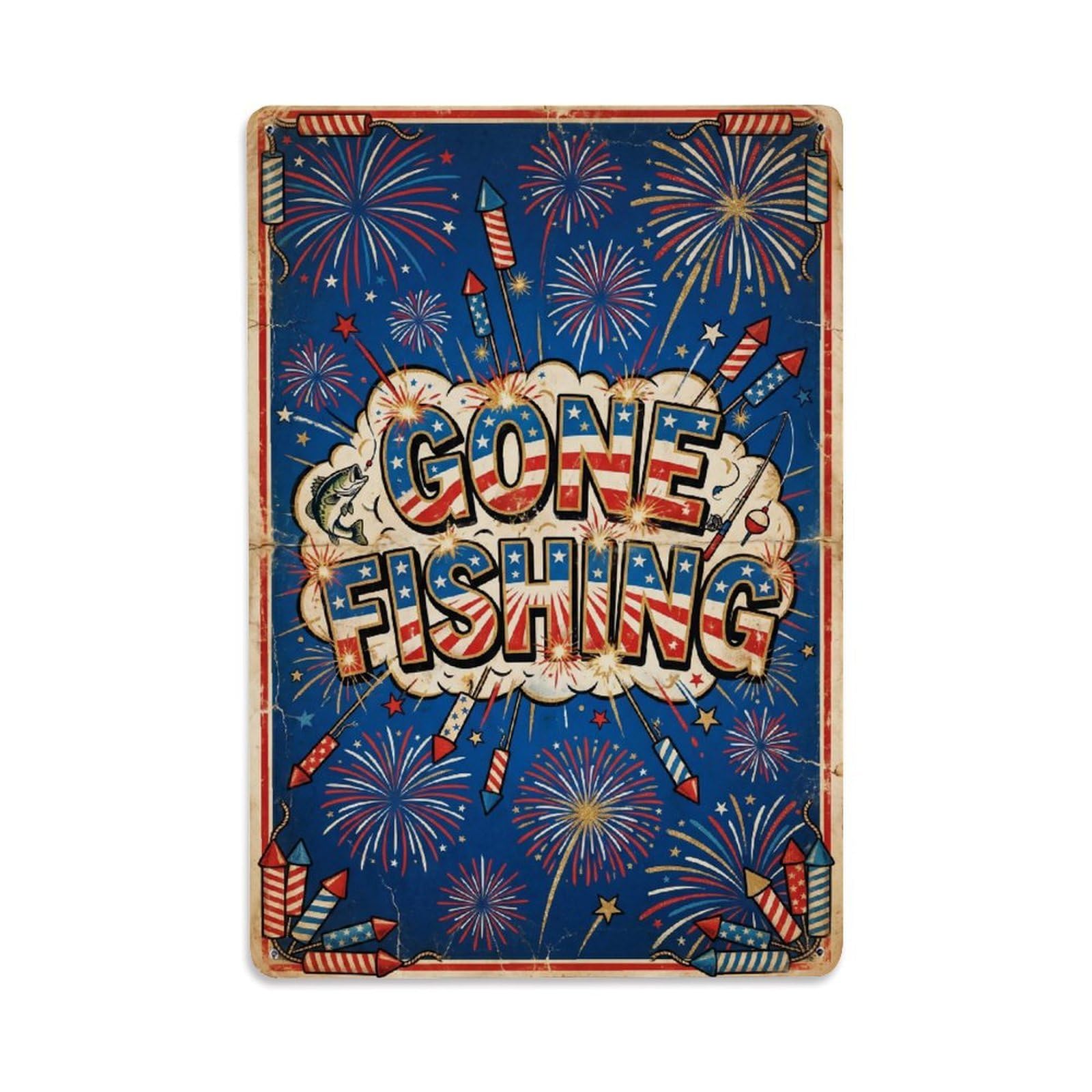 Gone Fishing Fishing Expedition Vintage Metal Tin Sign Plaque Wall Decor for Cafe, Club, Garden Metal Poster 8x12Inch