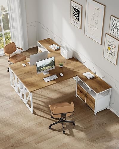 Miniatura 8 de Tribesigns Archivador moderno con cajones para archivos y puertas de tamaño carta, soporte de impresora lateral con estantes de almacenamiento y