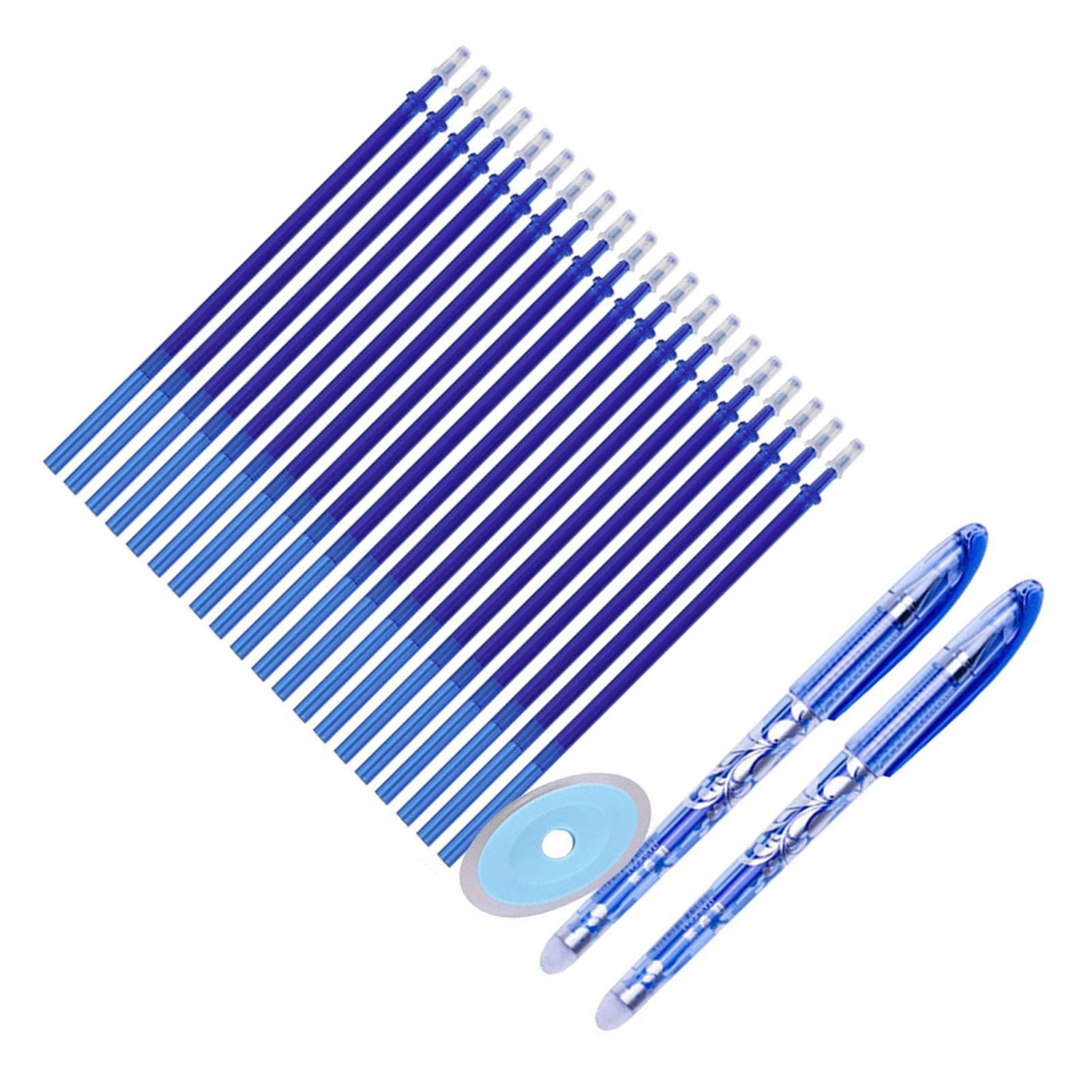 Muiltvoe 23 Pcs Erasable Pen Set, 0.5mm Tip Smooth Writing Comfortable Handle with Eraser and 20 Blue Refills, for School Office Hospital