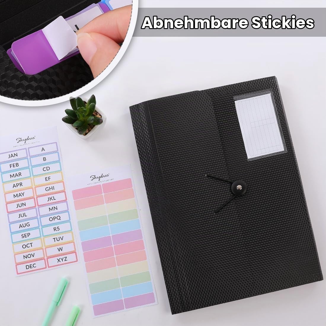 SKYDUE Fächermappe, Akkordeon-Aktenordner mit 13 Taschen für A4/Briefpapier, Akkordeon-Ordner mit Etiketten, Dokumentenquittungs-Organizer für Büro, Schule, Zuhause