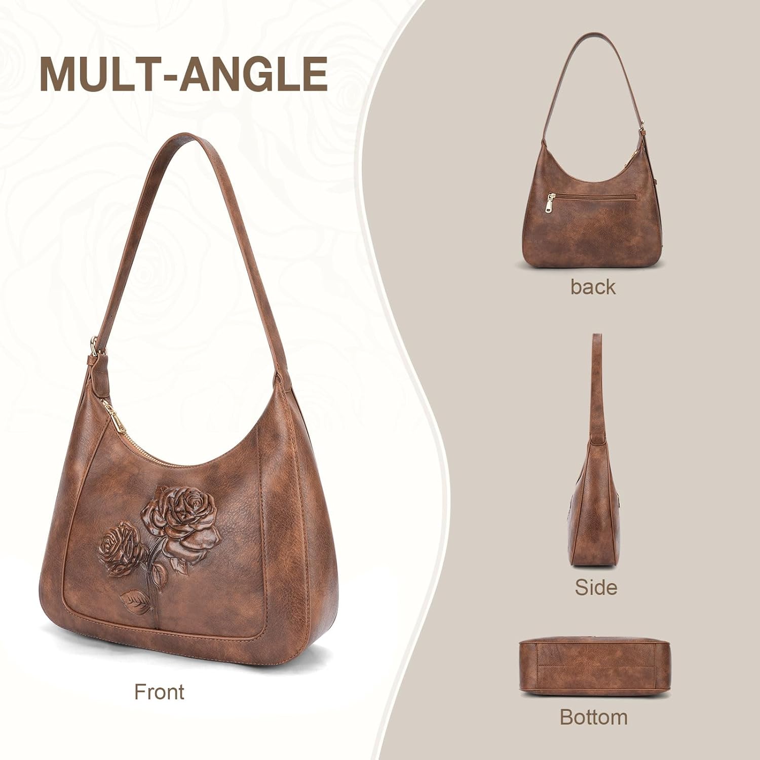 Shoulder Bag for Women, Vegan Leather Hobo Purse Trendy Small Handbag Top Handle Embossed Underarm Purse Daily Use | Adjustable strap, Smooth zipper - Image 6