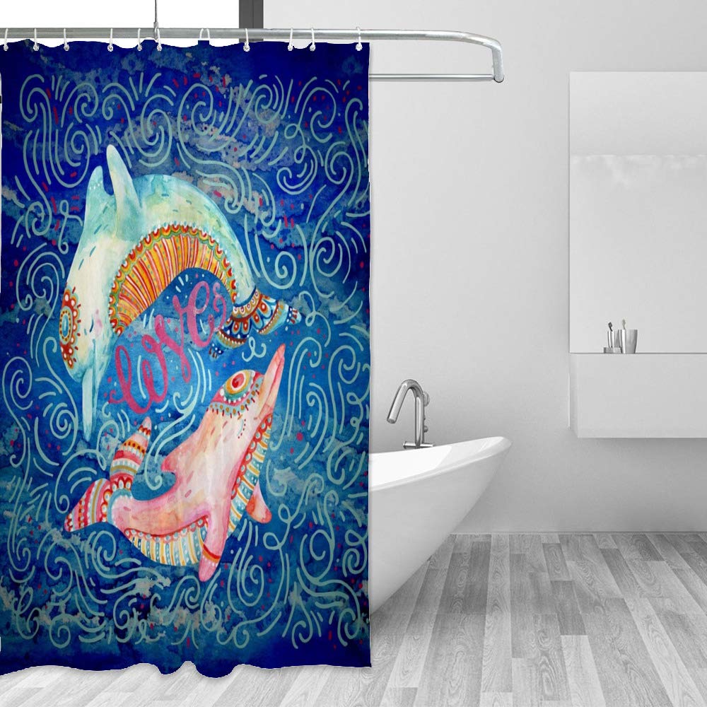 Rideaux de douche dauphins en tissu polyester imperméable haut de gamme 66x72 inch