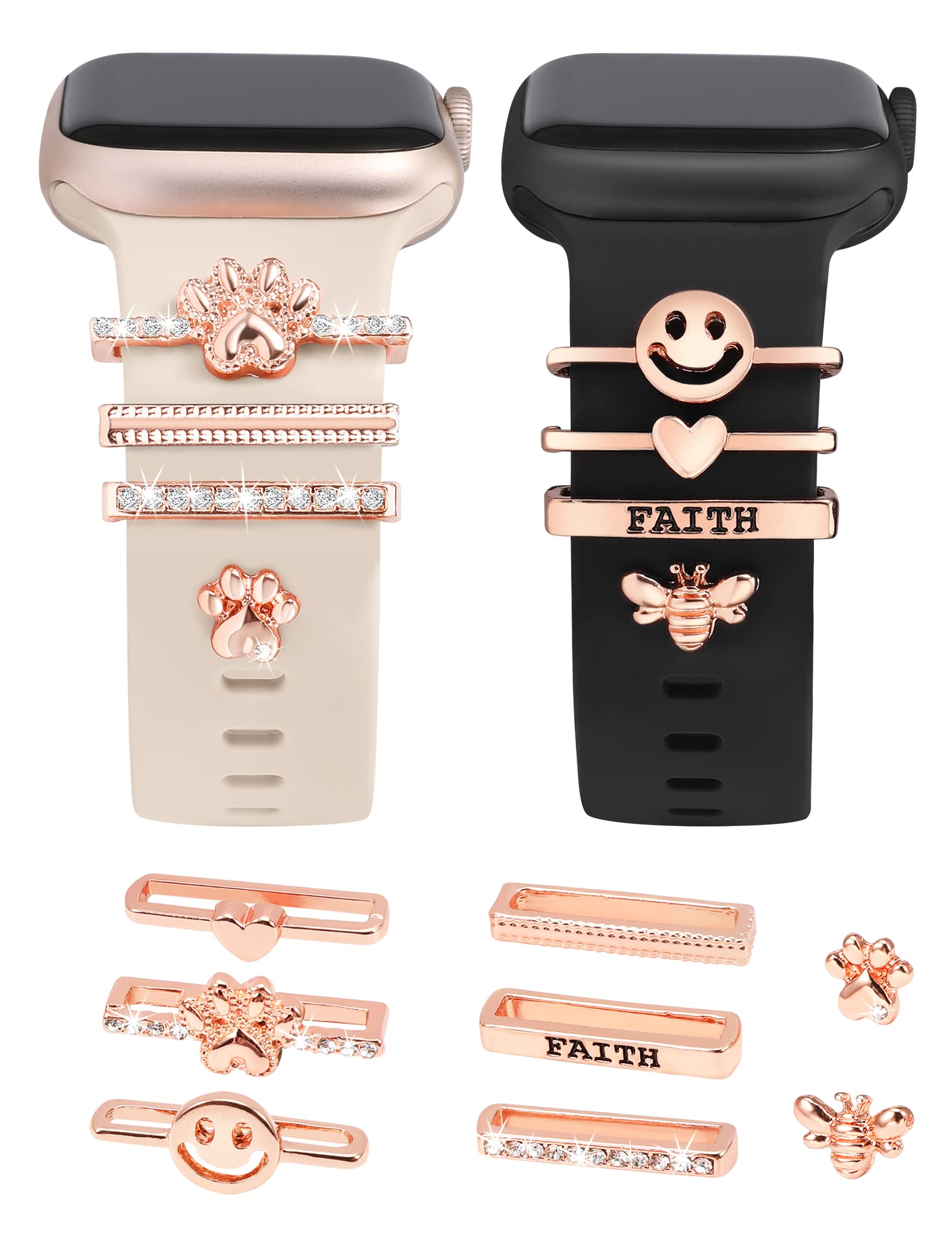 Photo 1 of **black and gold*** 1 TOYOUTHS Watch Band Charms Compatible with Apple Watch Bands/Samsung Galaxy/Fitbit Versa/Sense/Garmin Vivoactive/iphone, 20MM Metal Loops for iWatch Series 11 10 9 8 7 6 5 4 SE/Ultra 3 2 1