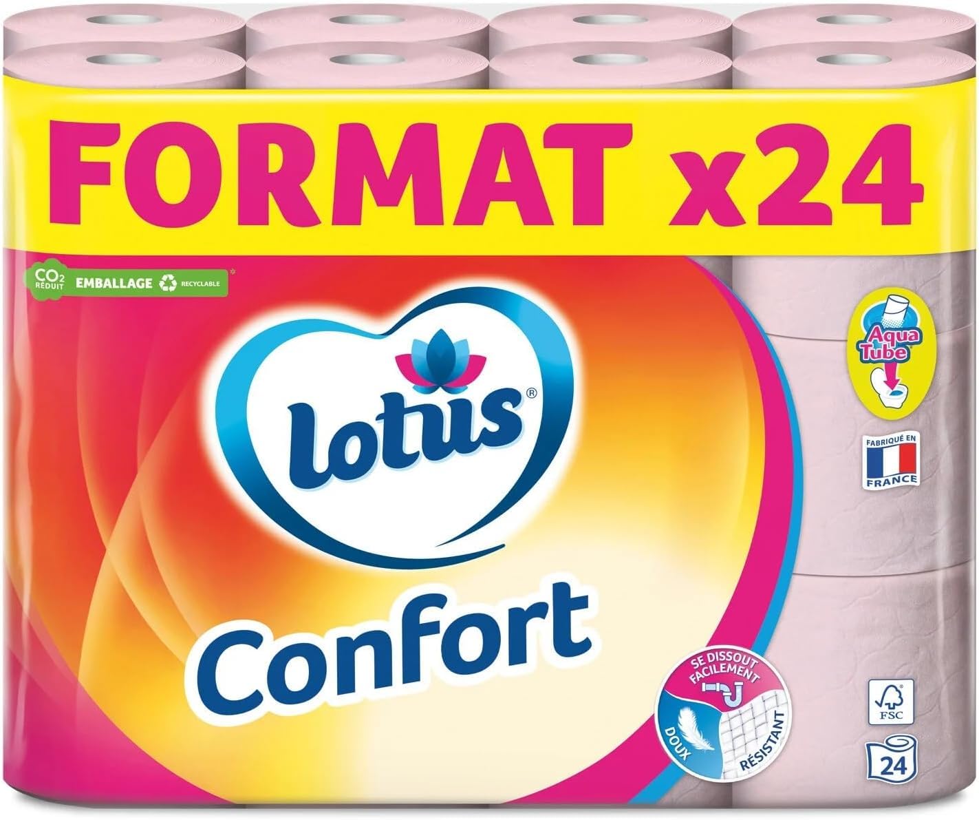 Lotus Confort Rose - Carta igienica 48 rotoli, morbida e resistente, offerta speciale