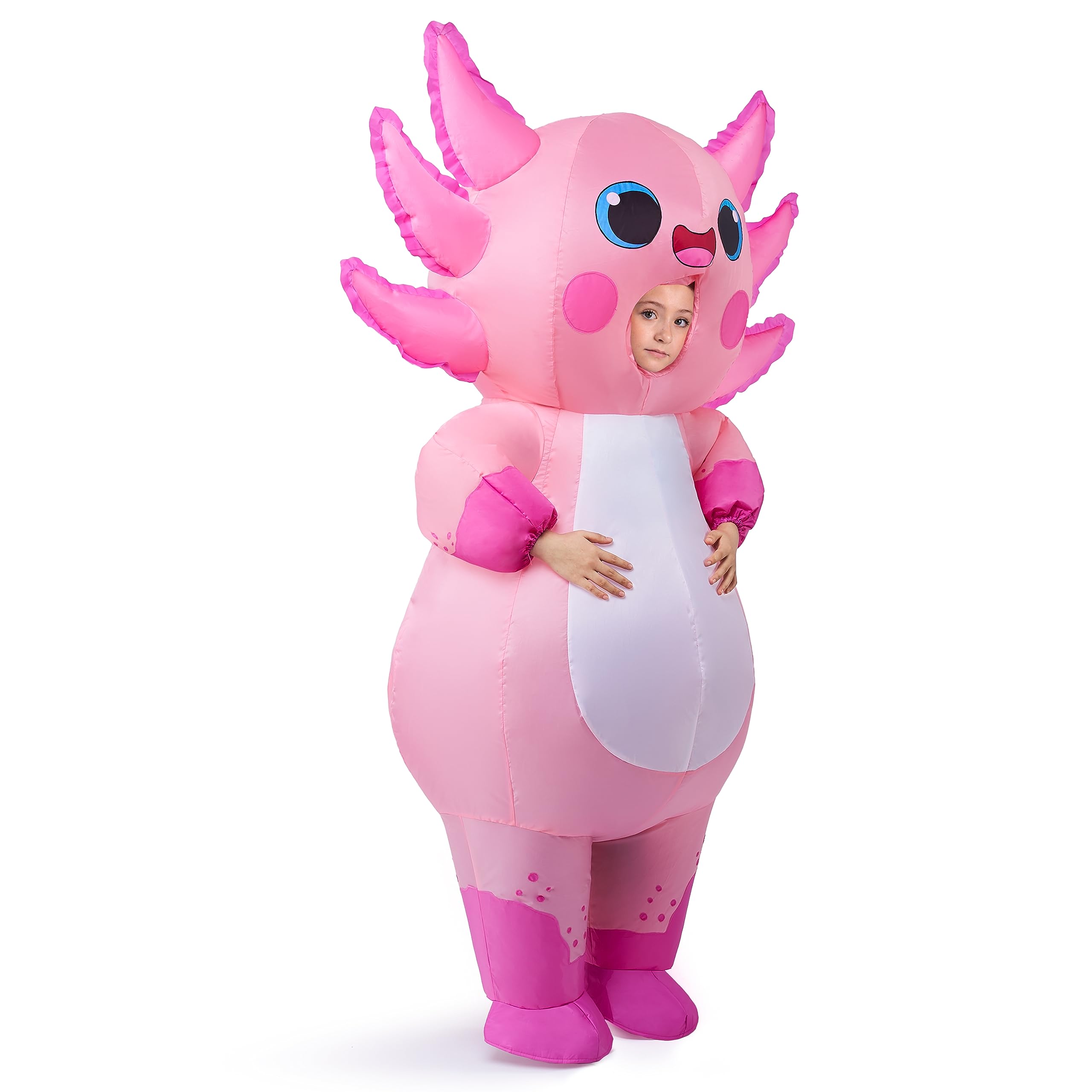 Spooktacular Creations Nadmuchiwany kostium dla dzieci, na całe ciało, różowy Axolotl Air Blow Up kostiumy na Halloween