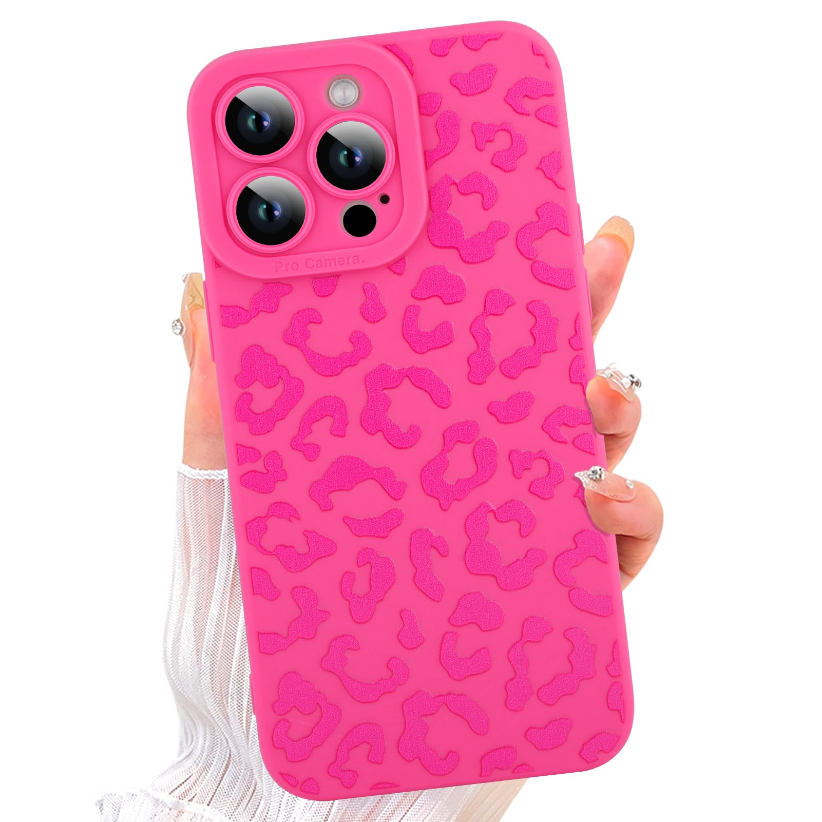 ZIYE for iPhone 14 Pro Case Hot Pink Leopard Pattern Phone Case with Camera Protection,Soft TPU Silicone Rubber Protective Cover Cheetah Design Cases