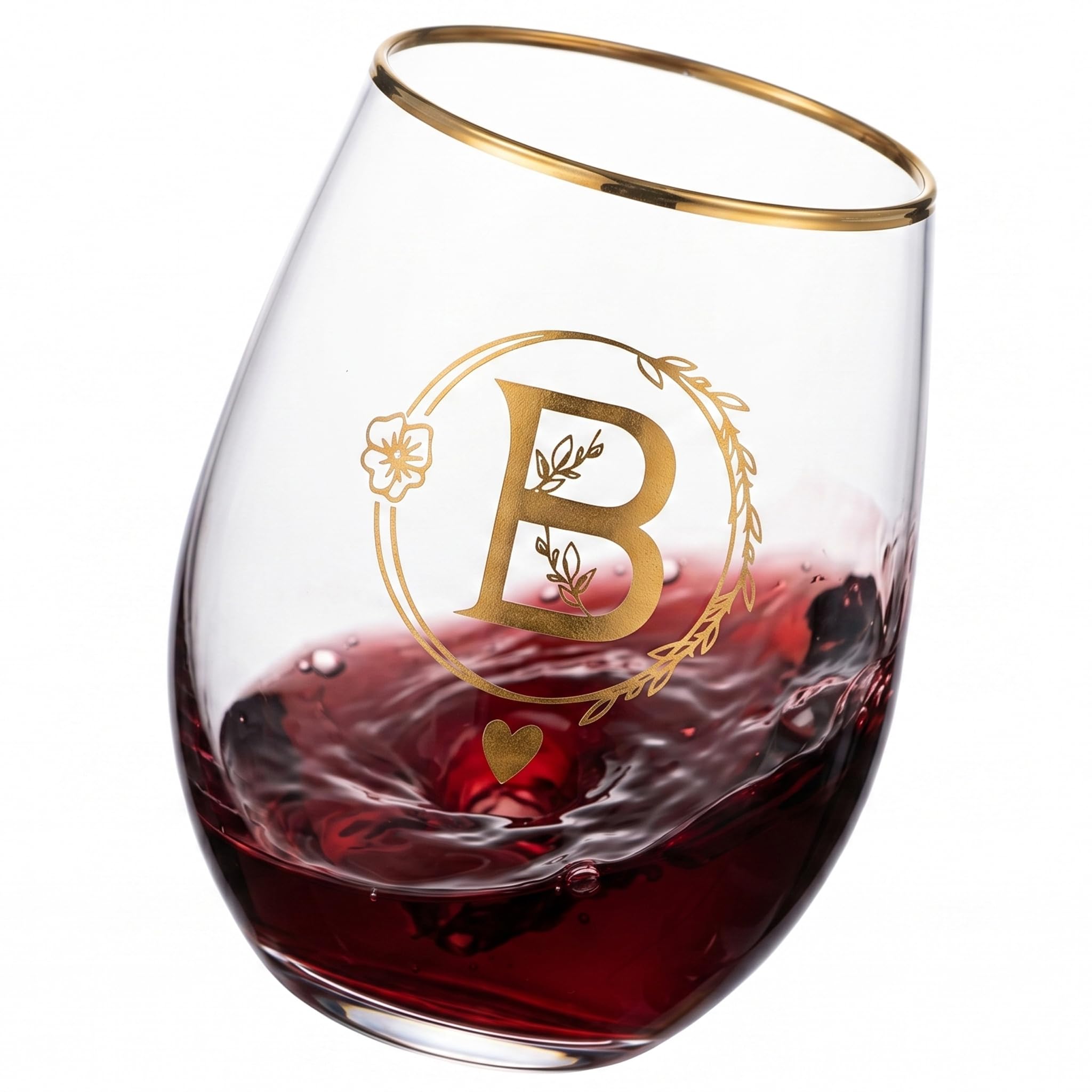 DIQUENEW Letter A-Z Wine Tumbler, 15oz Glass Cup, Gold Printed, Gift for Women, Bachelorette Party, Maid of Honour (B)