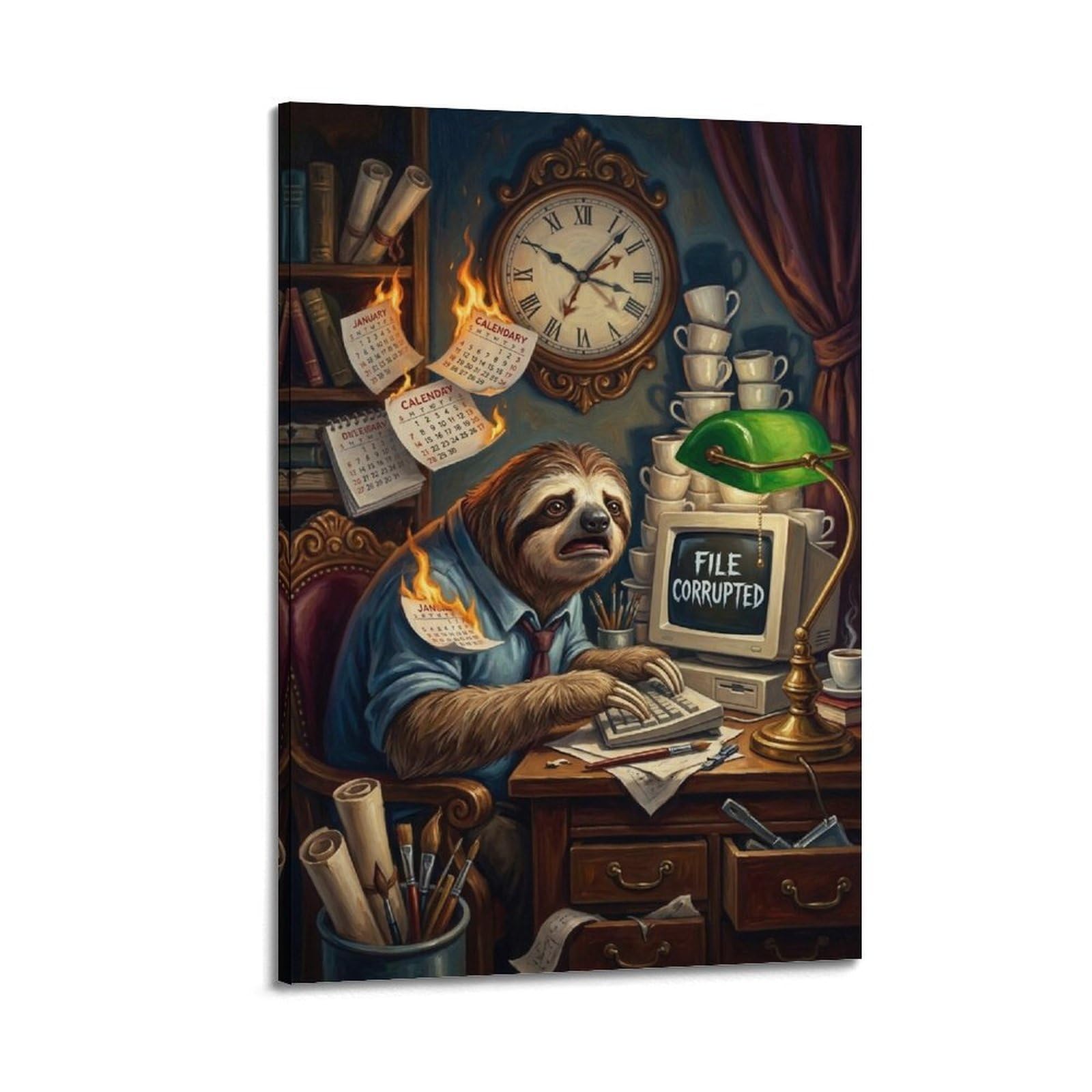 XKUGA Surreal Vintage Animal Poster Sloth Office Deadline Dark Humor Modern Decorative Canvas Prints - Ideal Wall Art for Family, Man Cave, Game Room, Boys & Girls Bedroom 16x24inch(40x60cm)
